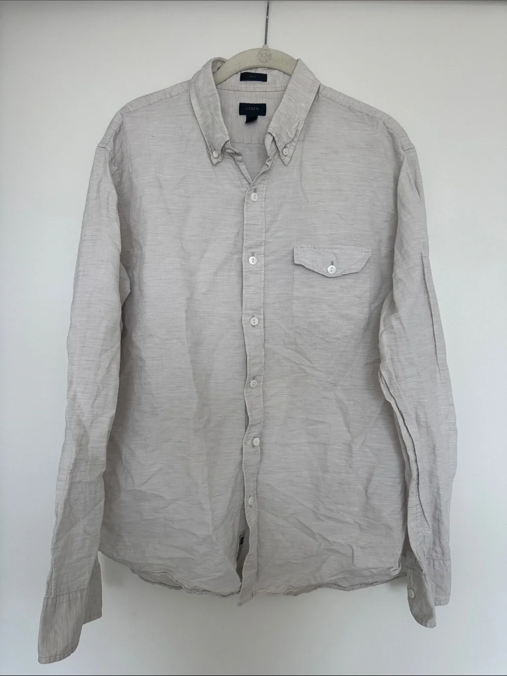 J. Crew Men's Button-Down Linen Shirt in Light Beige